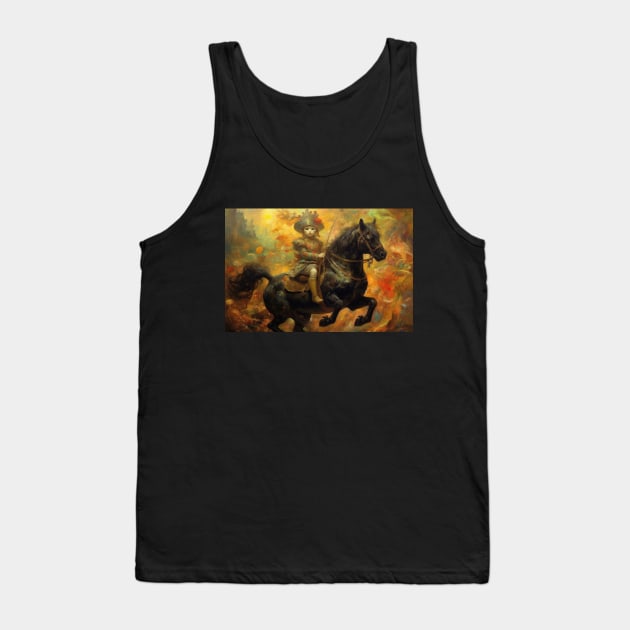 Cat Riding A Black Stallion Fine Art Painting Tank Top by JensenArtCo